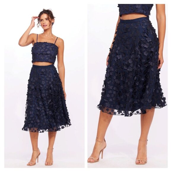 NWT Anthropologie & Eva Franco Mesh Navy Petal Top & Skirt Set - Picture 3 of 6